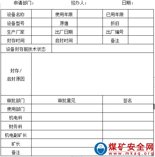 露天煤礦設備啟封與封存制度